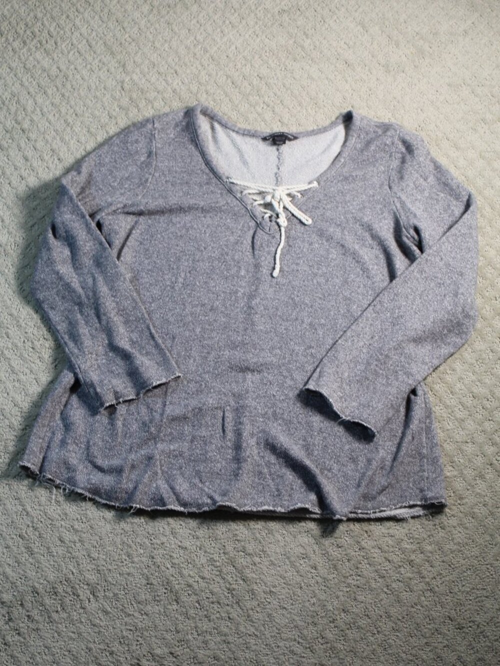 Victoria's Secret Size XL Variegated Grey French Terry Raw Hem Rope Laced V-Neck
